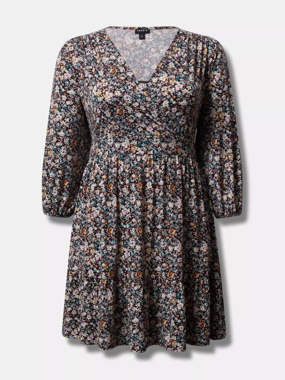 Torrid Mini Studio Knit Surplice Tiered Dress — Size 2 (Floral Print)